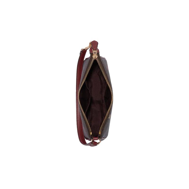 Coach Nolita 19 Presbyopia Love Flower Print Zipper Leather Armpit Bag Mahjong Bag Clutch Small Size Women's Brown/burgundy Color Matching