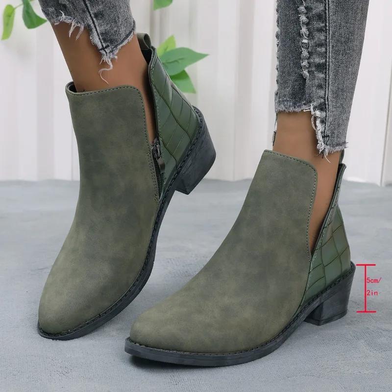 

Fashion 2024 Hot Sale Ladies Shoes Zip Women s Boots Fashion Color Matching Office and Career Sexy Pointed Toe Ankle Boots Zapatos Mujer 42 армія зелений колір