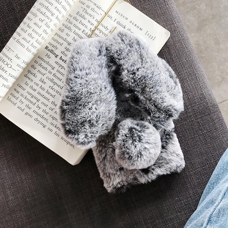 

Теплый пушистый меховой чехол с милым кроликом для iPhone 15 14 13 12 11 Pro Max XR XS MAX 8 7 Plus SE 2020 Samsung S23 S22 S21 S20 Note 20 Ultra A13 A53 A14 iPhone 15 серый