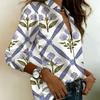 Elegant purple floral grid print long-sleeved shirt. Women's casual collar buttoned shirt, elegant and classic for daily wear.