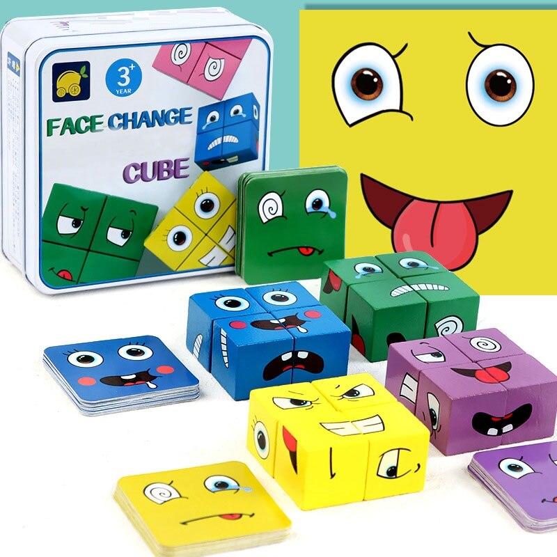 Drevená Magická Kocka Stavebnice Deti Zmena Tváre Rubikova Kocka Hračky Drevená Kocka Stolové Hry Výrazové Puzzle Stavebnice