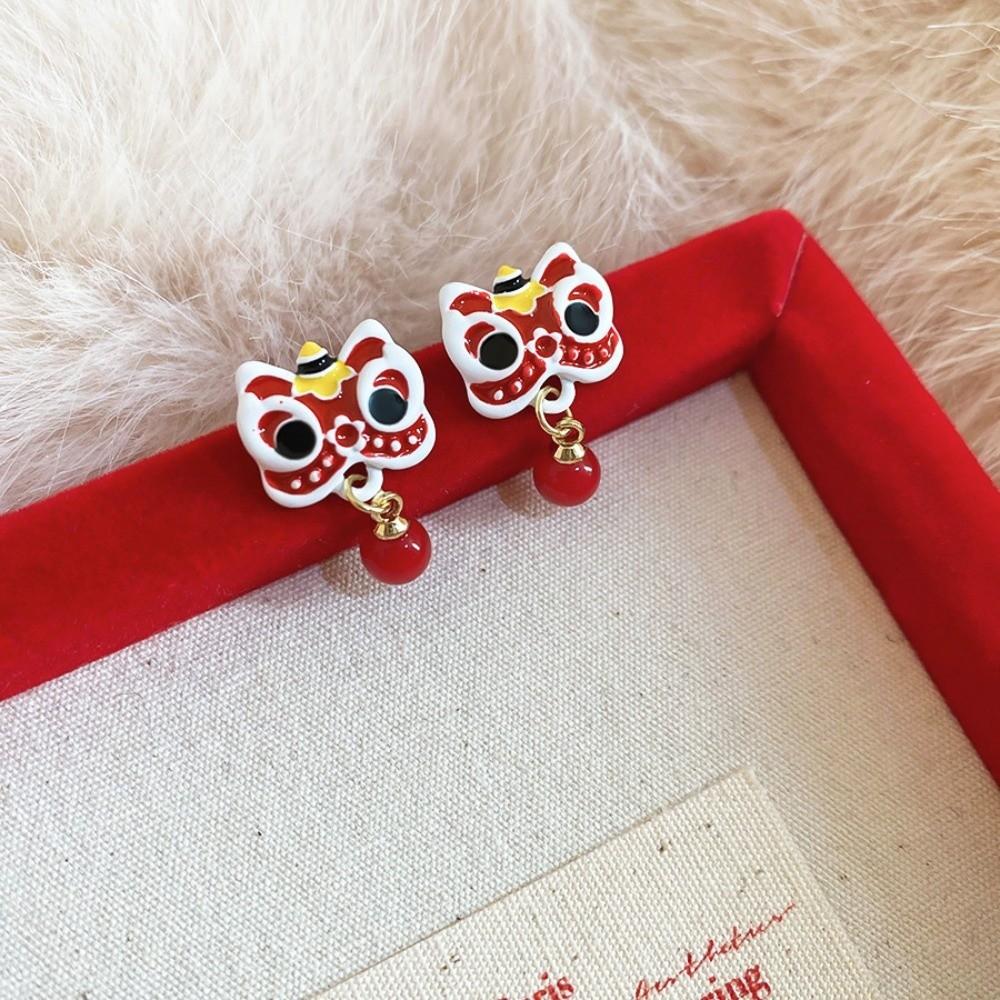 Cartoon Lion Dance Ear Studs Awakened Lion Drop Earrings Fashion Jewelry
