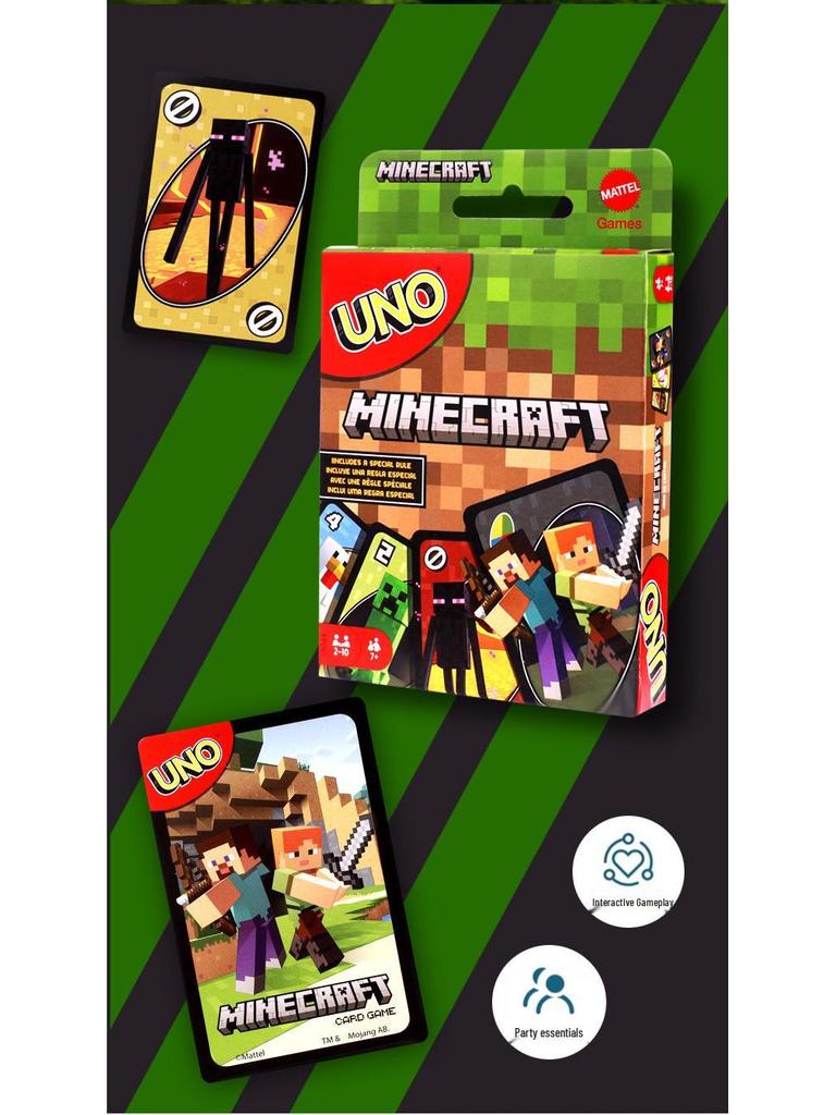 UNO Minecraft Edition: Genuine Mattel Playing Cards for Casual Multiplayer and Happy Party Games.