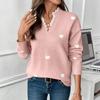Women's Long Sleeve Knit Sweater Mock Neck Casual Heart Print Lace Splicing Pullover Jumper Top