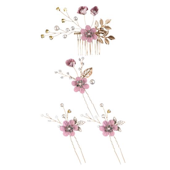 Yousheng 4 ks/sada Vlásenky s květinovou ozdobou z umělých perel Vlasová samolepka Boční hřeben Svatba Nevěsta Vkládací sponky do vlasů Vlasové šperky Svatební pokrývka hlavy