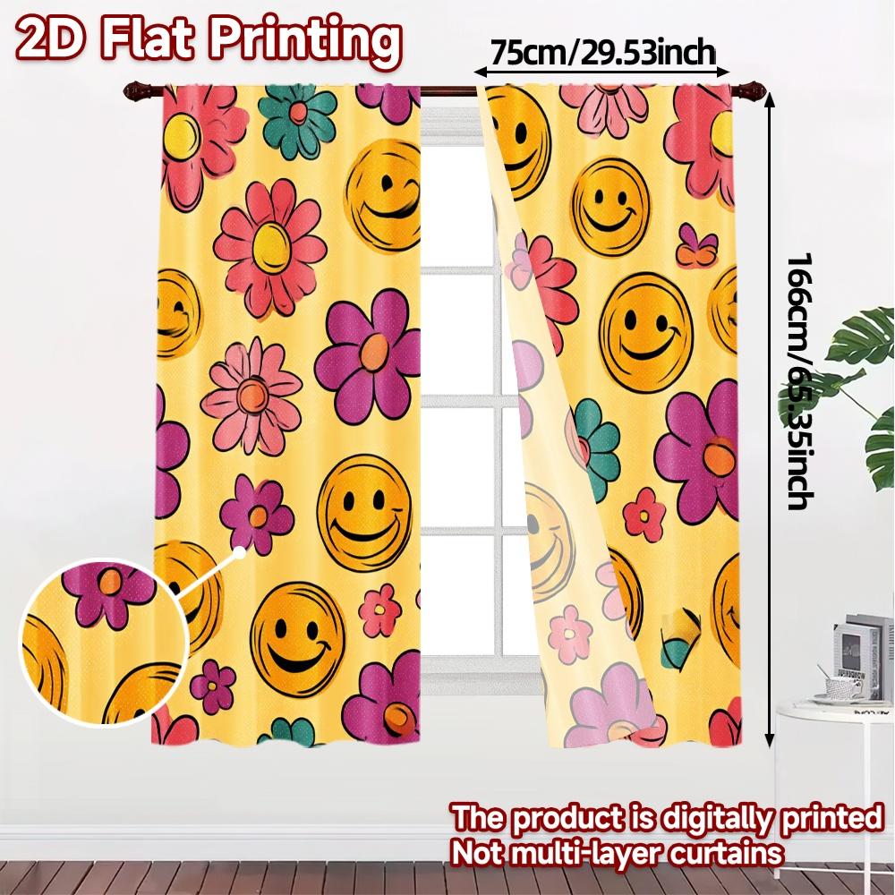 2D Flat Printing  JIT 2pcs   Curtains (Without Rod) Cheerful Curtains Chic Pattern Curtains Durable 100% Polyester Fabric Curtains