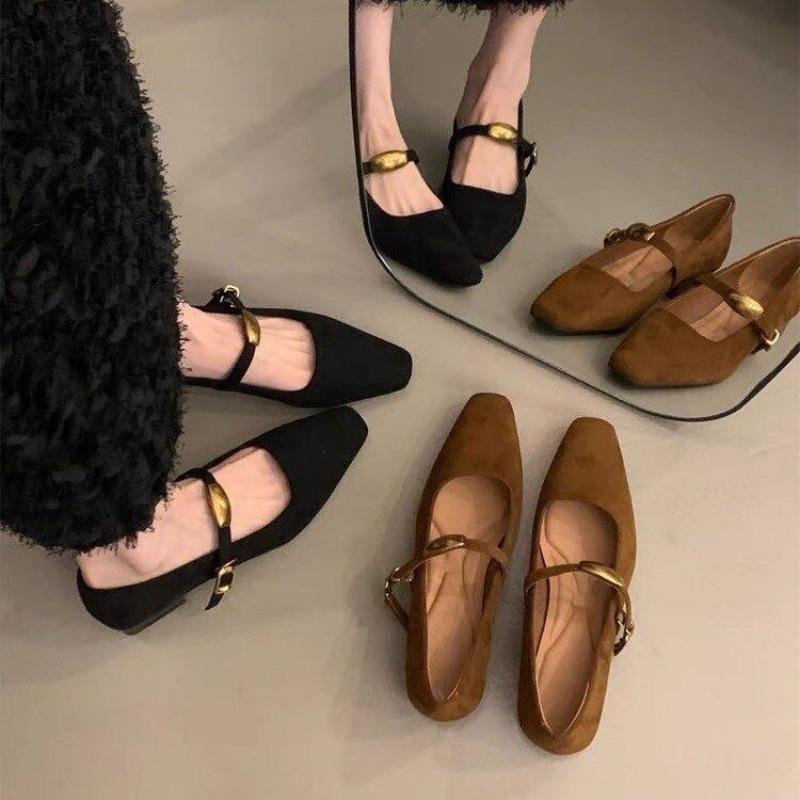 Fashion Retro Suede French Flats Shoes for Women 2025 Spring Autumn Fashion Mary Jane Women's Shoes Low Heel Shoes Zapatillas De Mujer