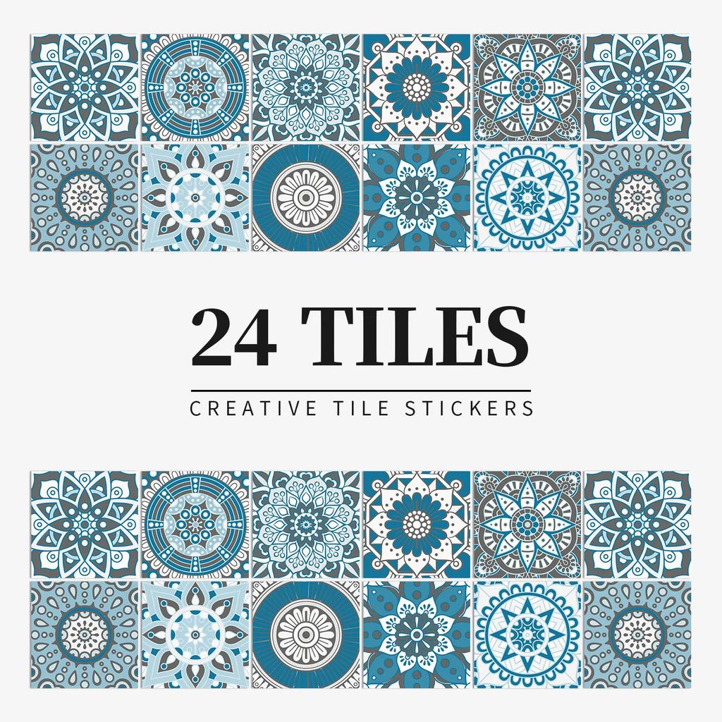 24Pcs Gray Moroccan Wall Sticker Art Water-Repellent Vinyl Peel And Stick Tile Sticker Home Decor Kitchen Bathroom