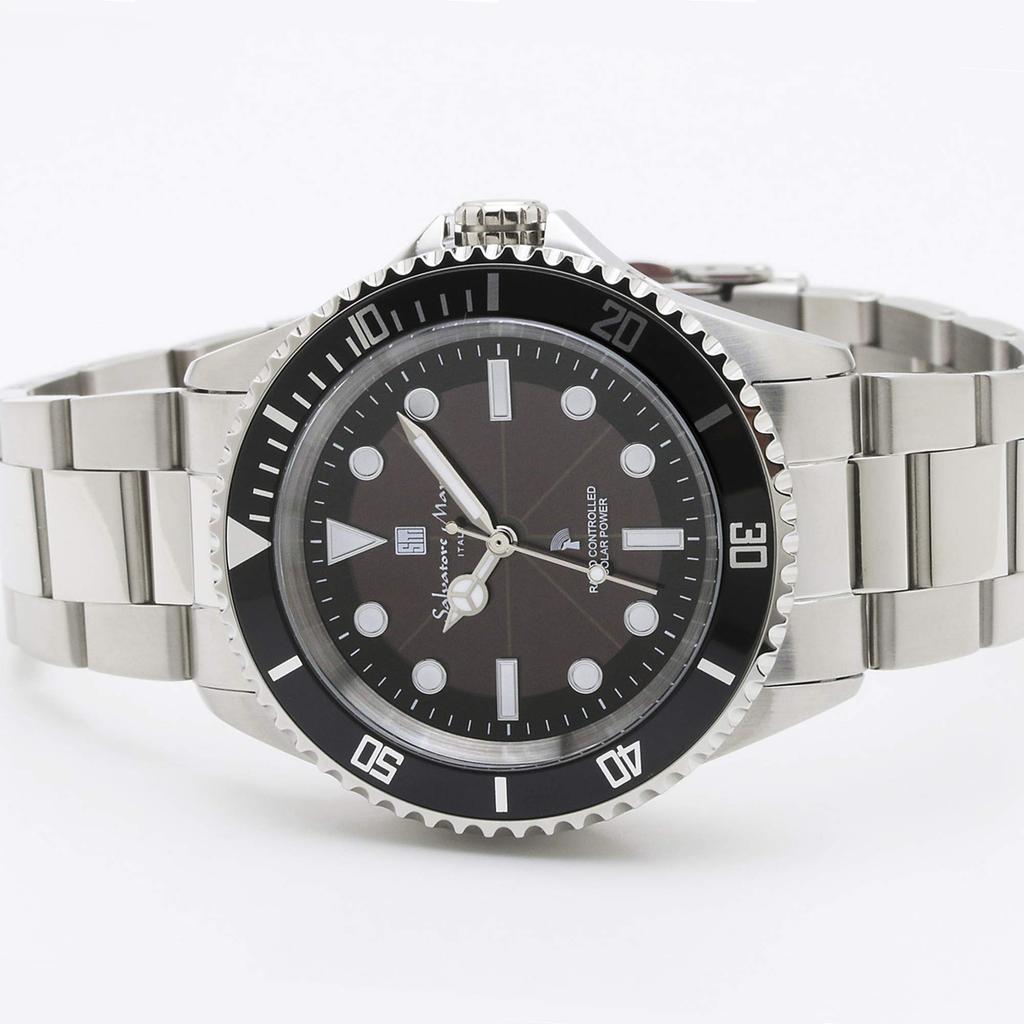 [Salvatore Marra] Men's watch, radio solar, business, popular brand, waterproof, black, with cloth, SSBK