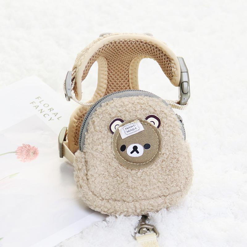 High-Quality Cartoon Bear Comfortable Cotton Velvet Undershirt Dog Leash Cat Anti-Breakaway Leash Cover Cat Leash