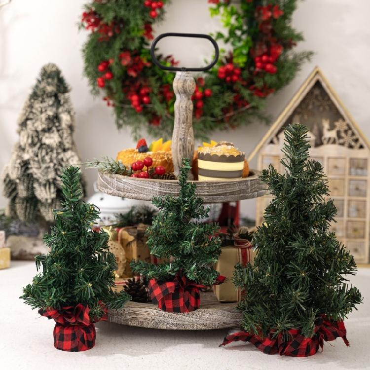Tabletop Ornament Miniature Christmas Tree with Burlap Base Elegant Small Pine Tree Holiday Season Party Decoration
