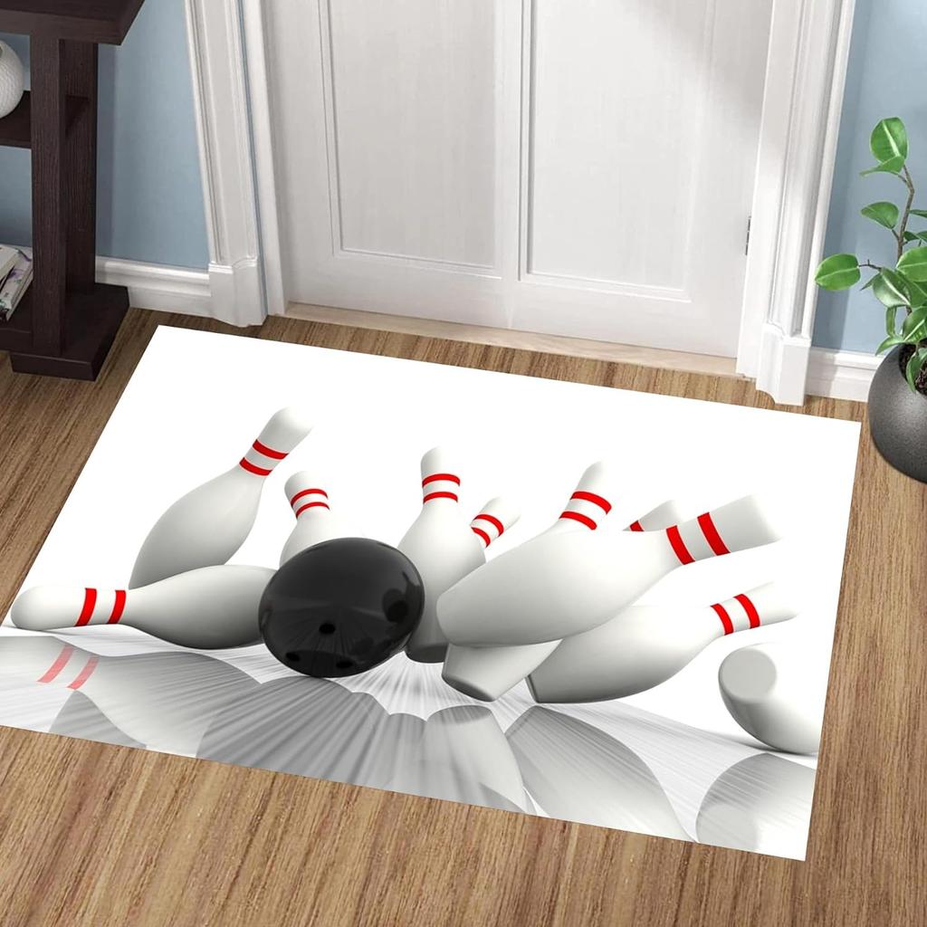 Bowling Party Area Rug for Boys Bedroom Living Room Decor Bowling Ball Carpet Sport Theme Floor Mat Non Slip Entrance Doormat