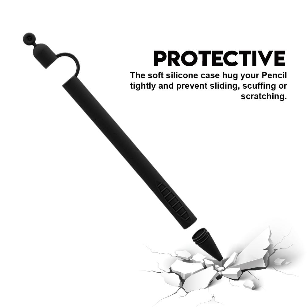 Leichter Silikon Runder Stifthalter Anti-Verloren & Rutschfest Für Apple Pencil (Schwarz)