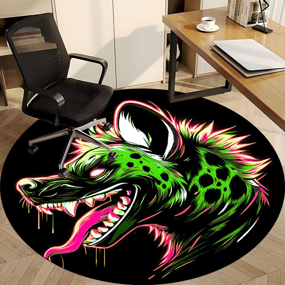 1pc Neon Wolf Head Chair Carpet for Office, Round Non Slip Durable Large Size Office Carpet, Suitable for Office