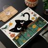 6PC Black Cat Placemats Snowman with Bird White Snowflake Winter Blue Place Mats for Dining Room Dinner Table Washable 7.14