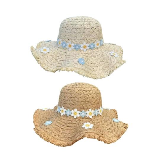 Yousheng Versatile Beach Hat, Lace Tie Straw Sun Hat with Windproof Flower Strap, Lightweight Breathable Summer Travel Hat