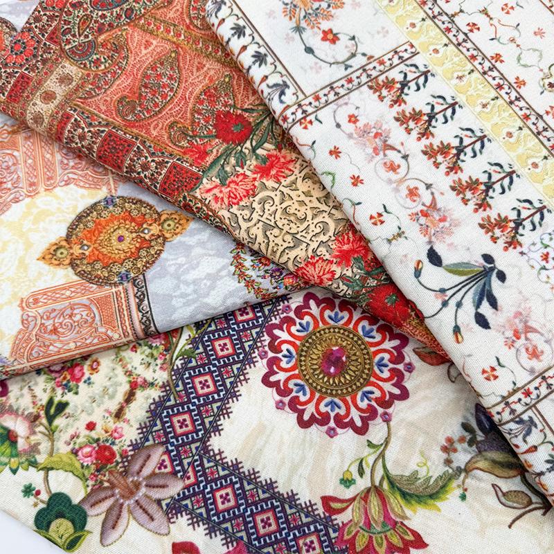 Encrypt Cotton Linen Persian Style Printed Fabric for Background Decoration Tablecloths Curtains Sofa Covers DIY Sewing Fabrics