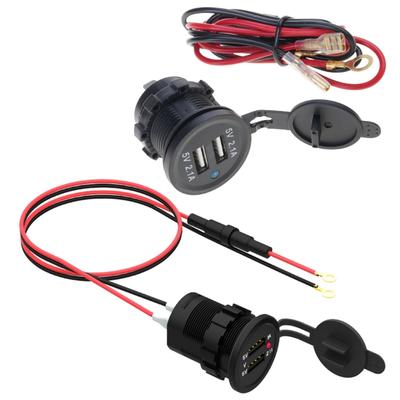 12V DC 2 USB Motorcycle Cigarette Lighter Socket Charger Connector and Fuse Converter Plug for Car Moto Boat 5V 2.1A