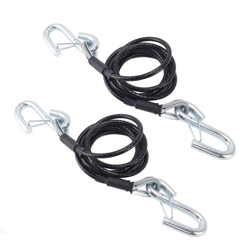 1 Pair Trailer Safety Cable 7 Feet - BX88196 Model,7500 Lbs Load Capacity,Coiled Design with S Hook, Black Color, Trailer Safety