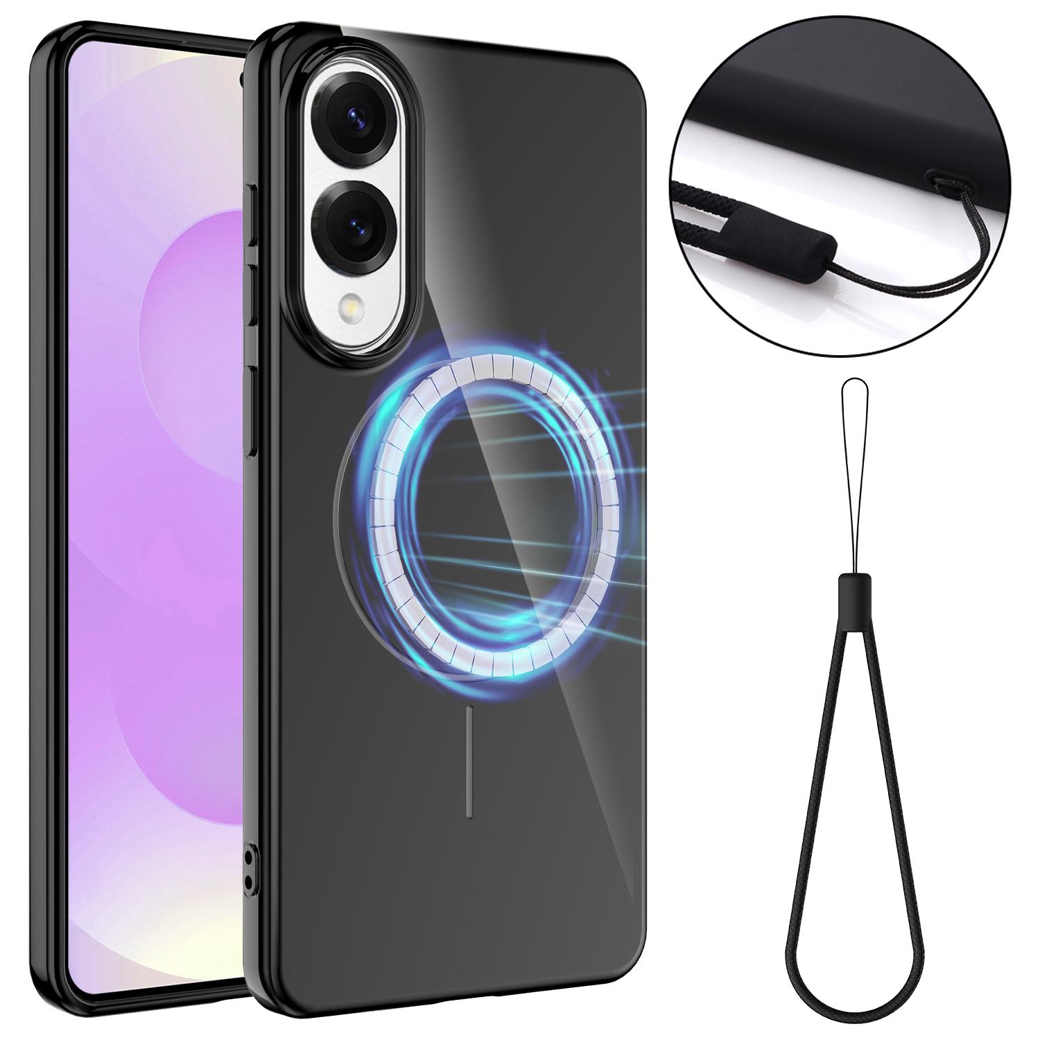 

For Samsung Galaxy S25 Edge Magnetic Case Compatible with MagSafe TPU Phone Back Cover with Lanyard Black