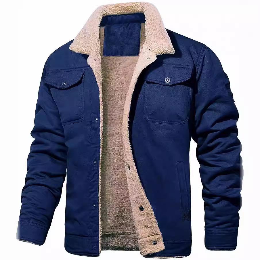 Fashion Fleeced Jacket for Men Solid Color Thick Warm Outwear Tops Quality Autumn Winter Casual Coats Black Men's Jackets