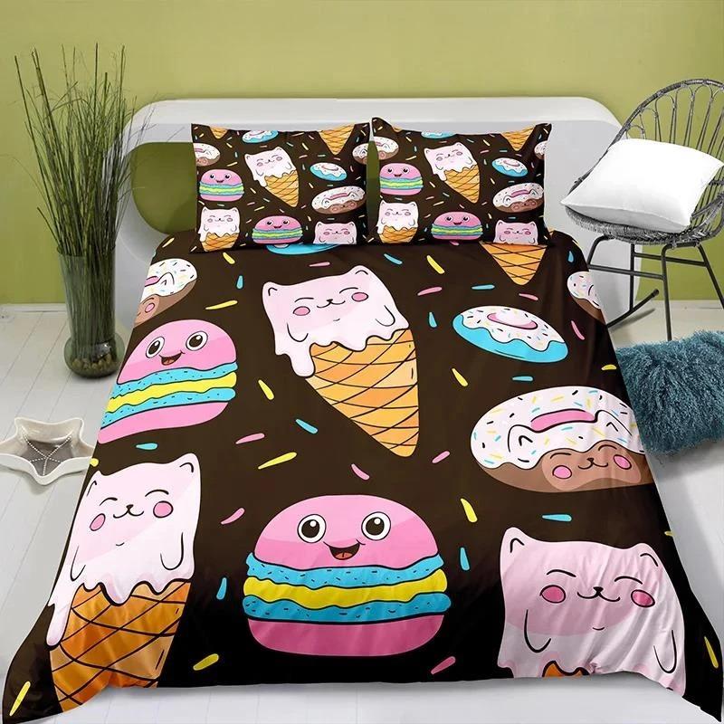 Urocza kreskówkowa pościel Król Królowa Bubble Tea dla dzieci nastolatków dorosłych Deser Frytki Cola Poliestrowa poszwa na kołdrę