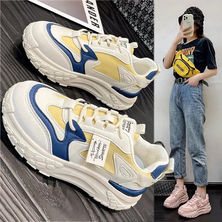 Fashion 2024 Autumn New Father Shoes Thick Soles Match Color Sports Casual Women's New Fashion Women's Shoes