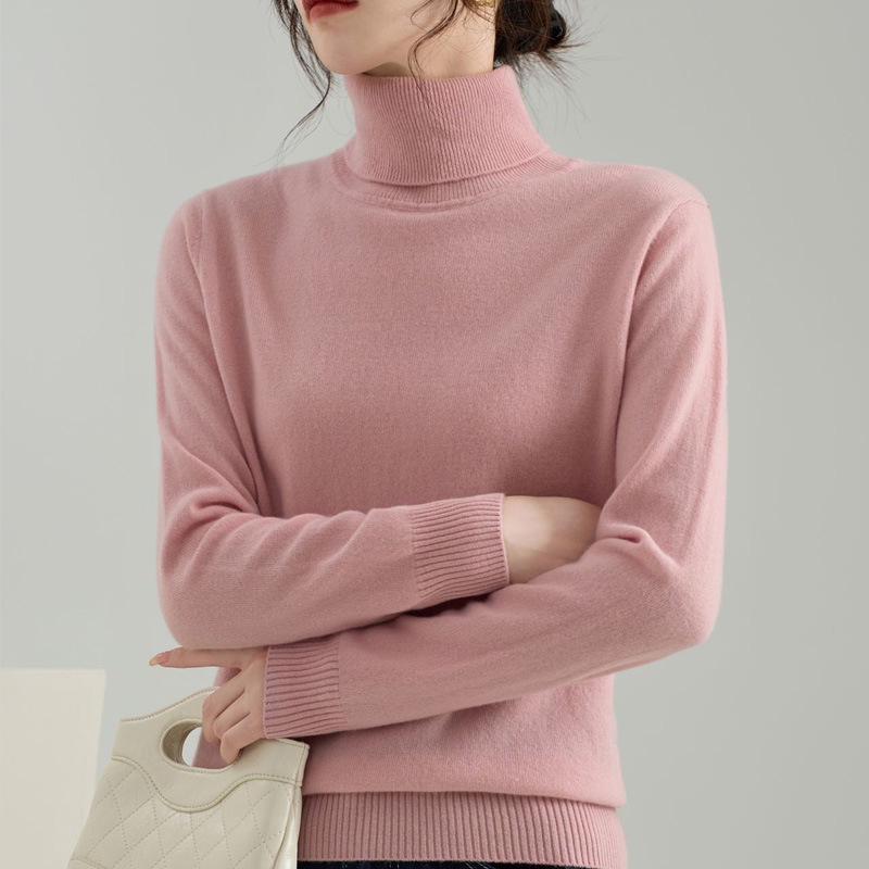 Women's Pure Wool High Neck Pullover: Warm Autumn/Winter Base Layer Long Sleeve Sweater