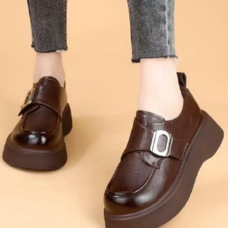 

Новые Ретро и Модные Одинарные Туфли для Женщин, Универсальные Туфли на Толстой Подошве, Увеличивающие Рост 40 коричневый