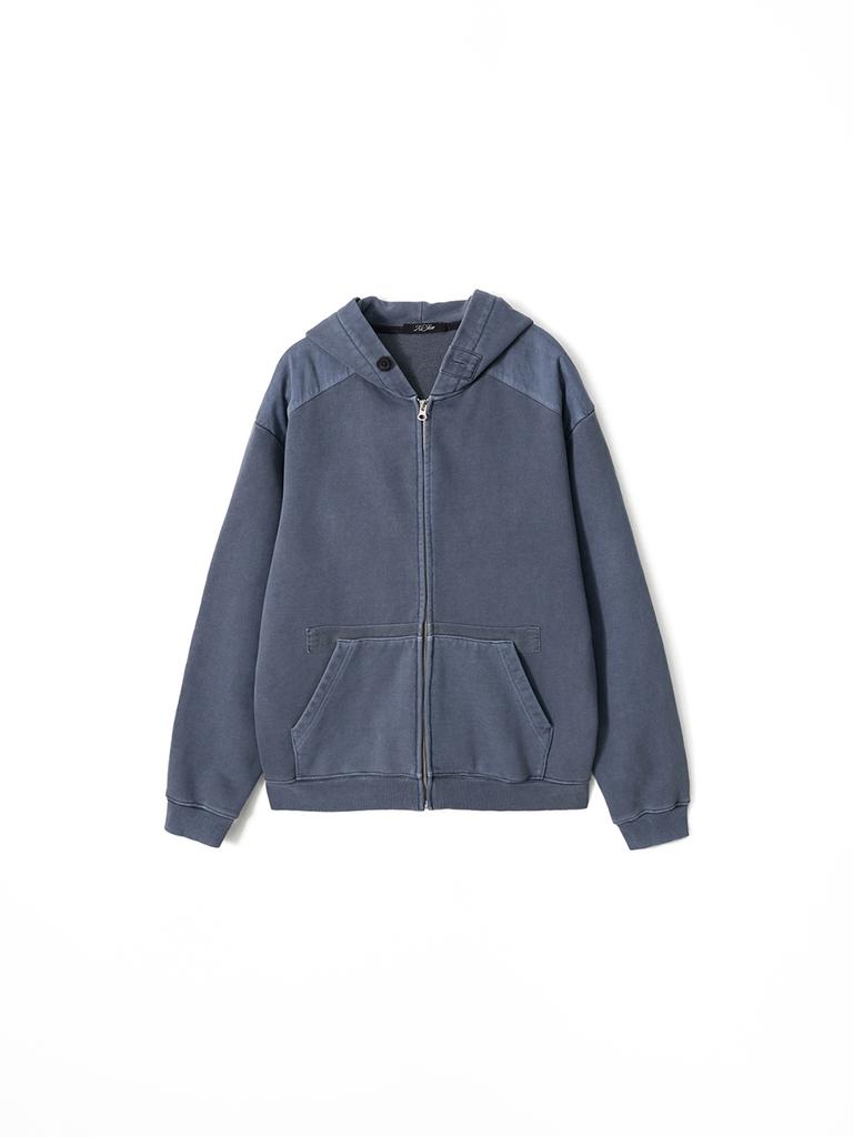 Kijun Men Garment Dyed Patch Hoodie Blue