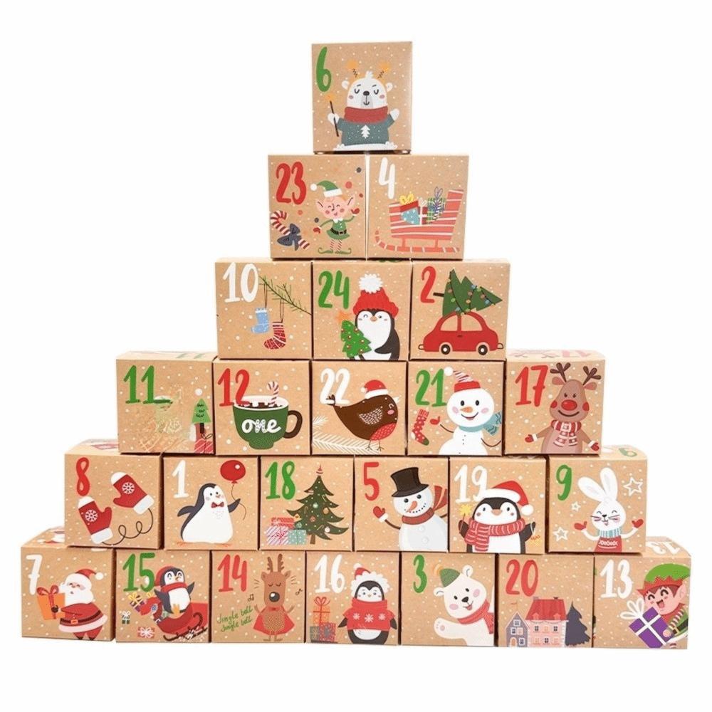 24pcs Mini Advent Calendar Boxes Vintage Xmas Numbered Decorative Boxes Festival Decor