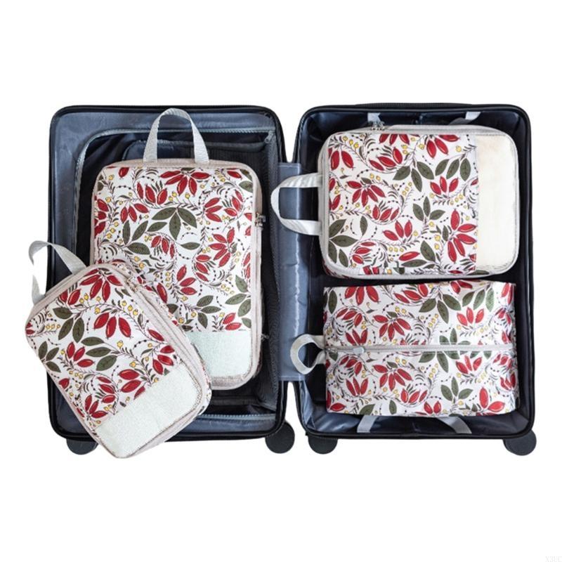 

4pcs Multifunctional Packing Cubes with Printed Designs for Streamling Travel and Organized Suitcase Packing X3UC