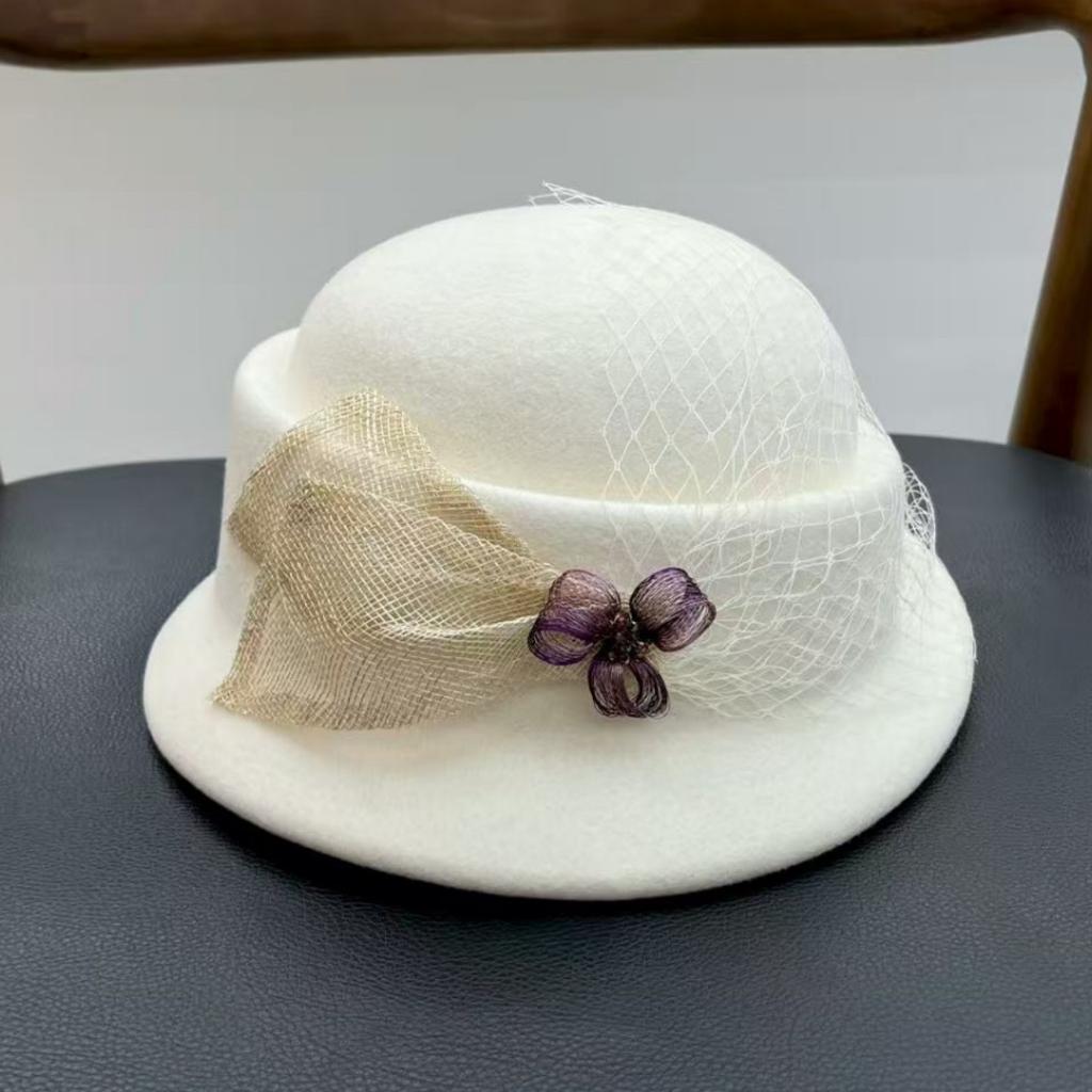 French high-quality hemp yarn flower beret children autumn and winter Australian wool pot hat celebrity style sweet top hat