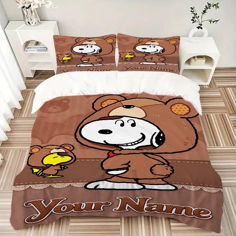 Snoopy Woodstock Bear Costumes Bedding Set Personalized Washable Custom 3Pcs Duvet Cover Pillowcases Soft Microfiber Home Bedroom Gift
