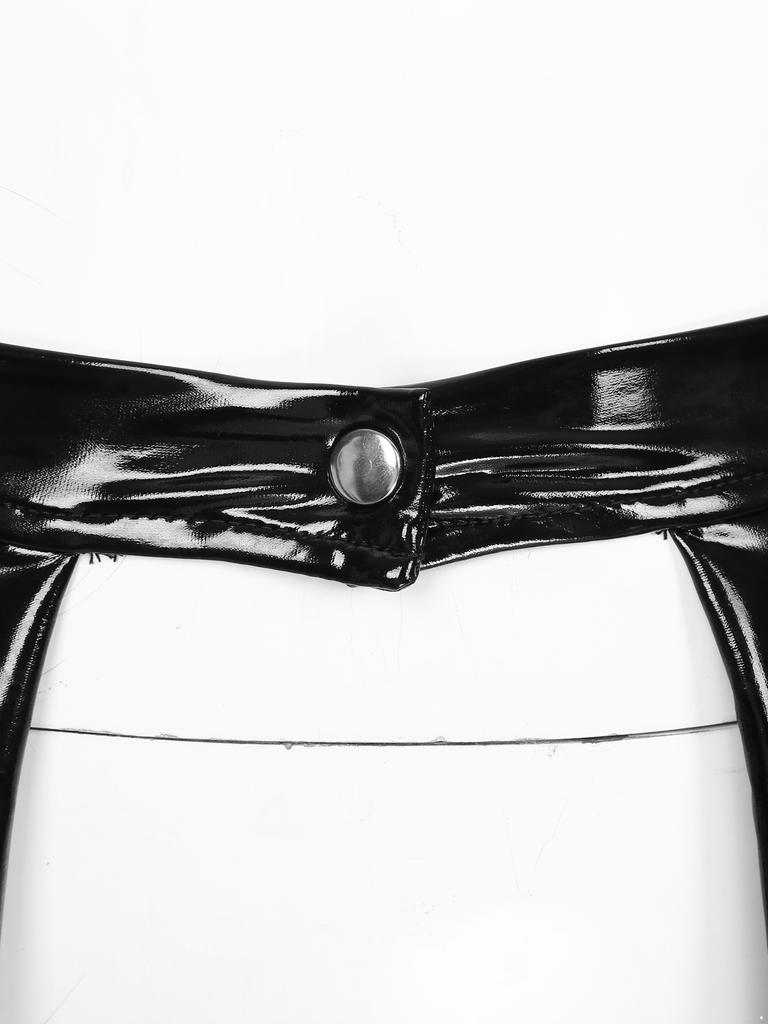 Womens Patent Leather Mini Skirt Open Front Design Pole Dance Clubwear