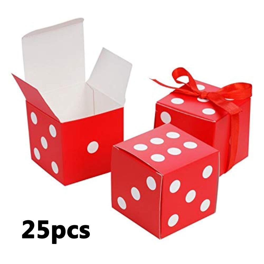 

25 шт. подарочных коробок в форме игральных костей с ленточными бумажными подарочными коробками для упаковки вечеринок, коробка для хранения украшений своими руками, небольшие подарочные коробки для подружек невесты на свадьбу 25pcs красный
