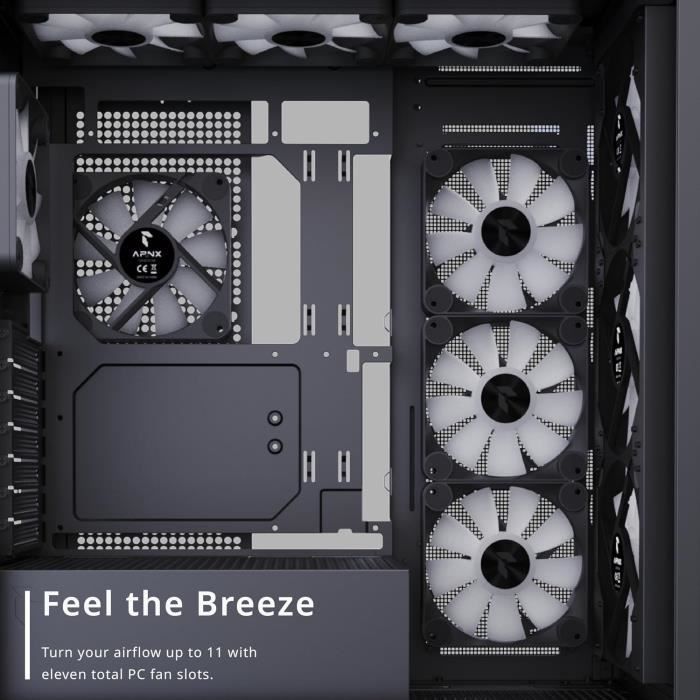 Boîtier Midi-Tower - APNX - C1 - Noir - Verre trempé - Refroidissement à eau