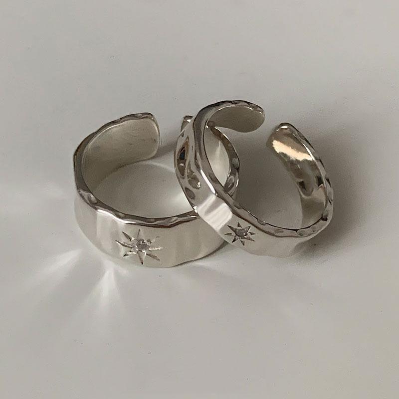 925 Silver Star Open Ring Y2K Couple Zircon Jewelry Wide Retro Finger Rings for Women Men Lovers Gift