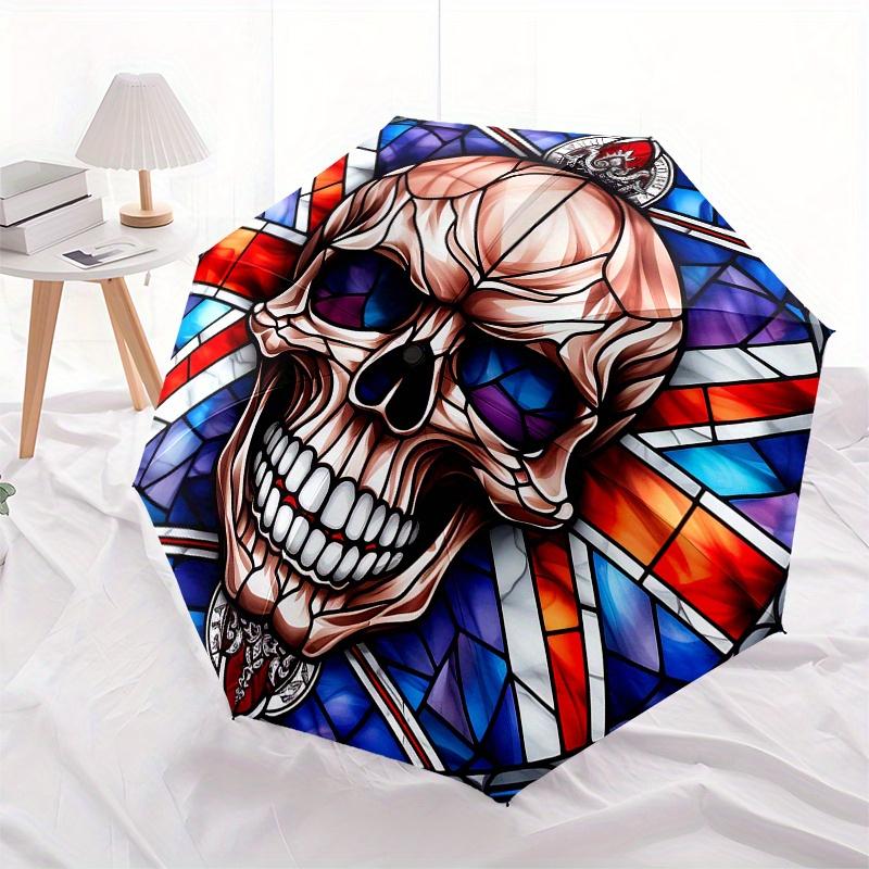 Stained Skull Artwork - Gothic Home DecorUmbrella, Portable 3-Fold Compact Umbrella,Christmas Gift ES639