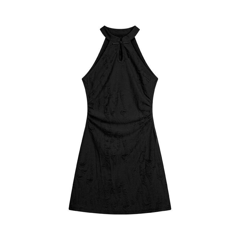 Wabi-sabi New Chinese-Style Summer Halter Neck Slim Fit Cheongsam Dress M