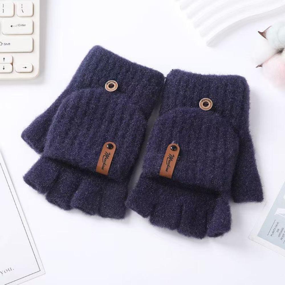 New Thickened Knitted Gloves Keep Warm Open Flip Cold-proof Gloves Touch Screen Windproof Half Finger Gloves Women Men