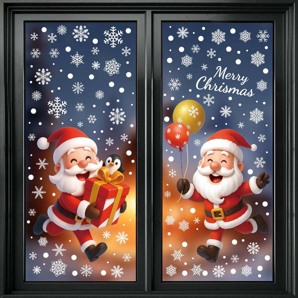 Christmas Electrostatic Window Stickers Santa Claus Snowman Snowflake Window Glass Decoration Stickers