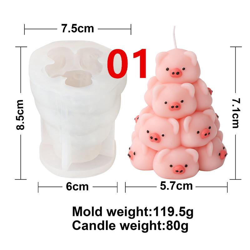 Animal Tower Candle Silicone Molds DIY 3D Frog Bear Dog Cat Rabbit Puppy Bunny Kitten Pile Soap Plaster Mold Pet Decor