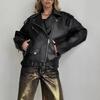 Women Coat Faux Leather Slim Fit Solid Color Turn-down Collar Zipper Rivet Decor Smooth Cardigan Long Sleeve Lady Motor Jacket