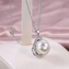 Huitan Classic Triangle Inlaid Round Imitation Pearl Pendant Women Necklace for Engagement Wedding Ceremony Fashion Necklace