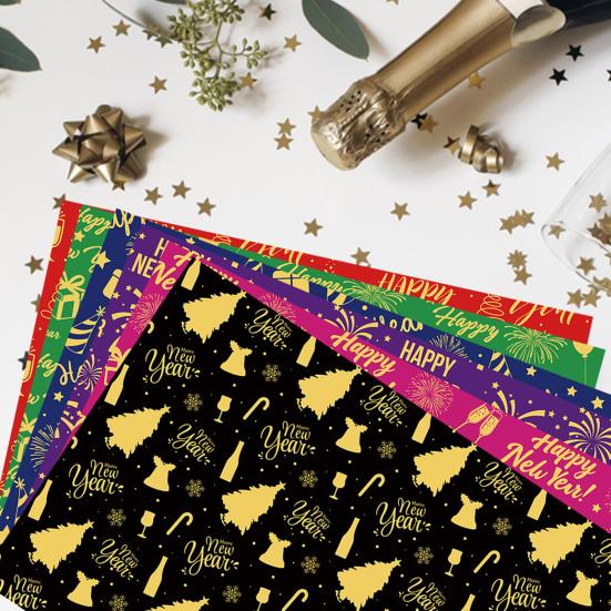 5Pcs Christmas Wrapping Paper Gold Foil Gift Wrap with Holiday Tree Designs Flower Bouquet Packing Paper for DIY Present Packaging