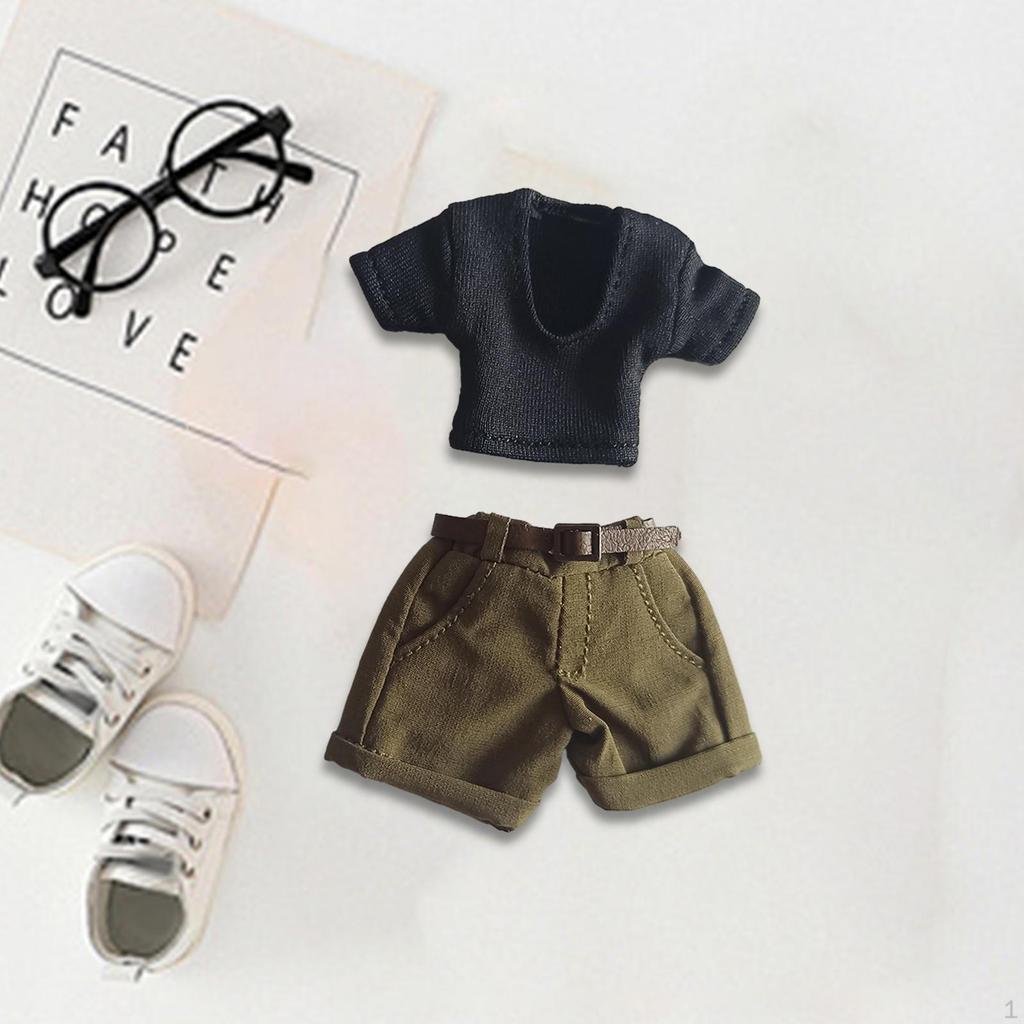 1/12 Action Figure Outfit with Belt, T Shirt and Shorts for 6 Inch Dolls