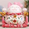 Ornement Maneki Neko Dessin Animé Figurine Chat Porte-Bonheur en Céramique Noeud Papillon Rose Statue Chat de la Fortune Tirelire Décorative pour la Maison