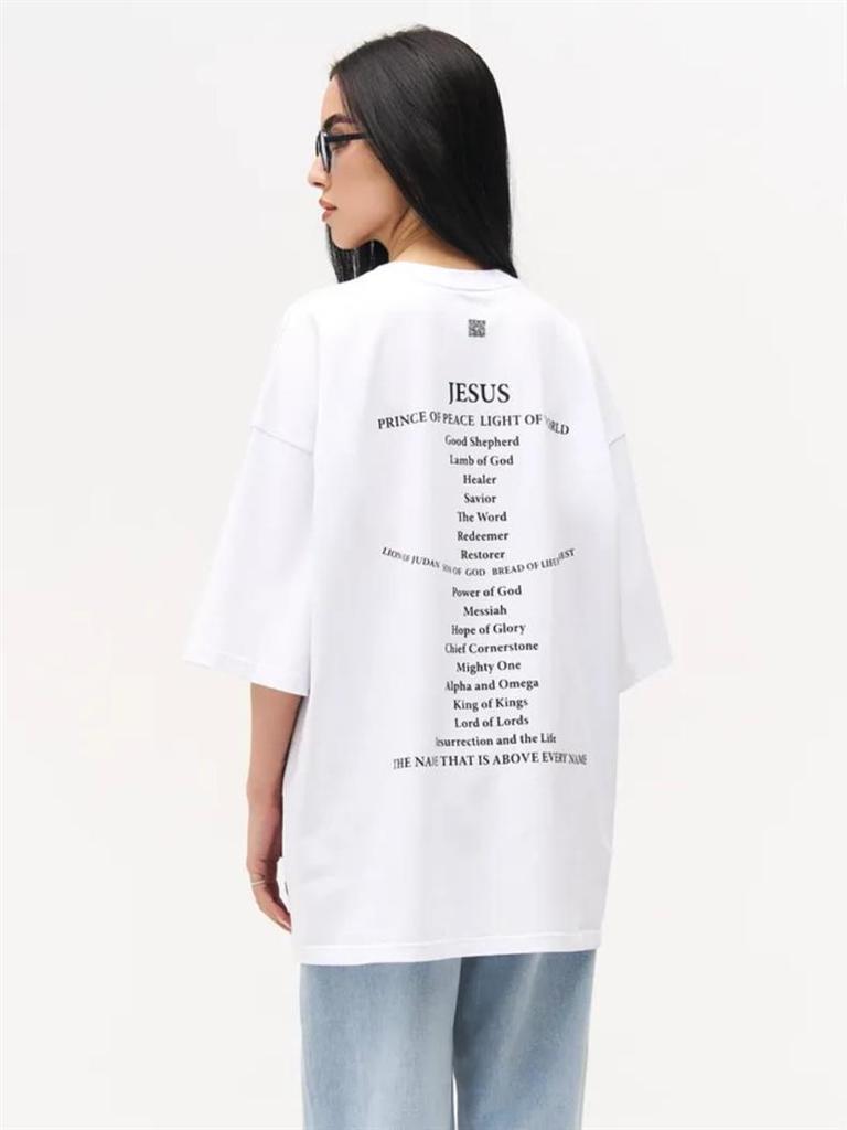 Wszechstronny T-shirt oversize ze 100% bawełny z prostym nadrukiem, z krótkim rękawem, wytrzymały, casualowy top na lato