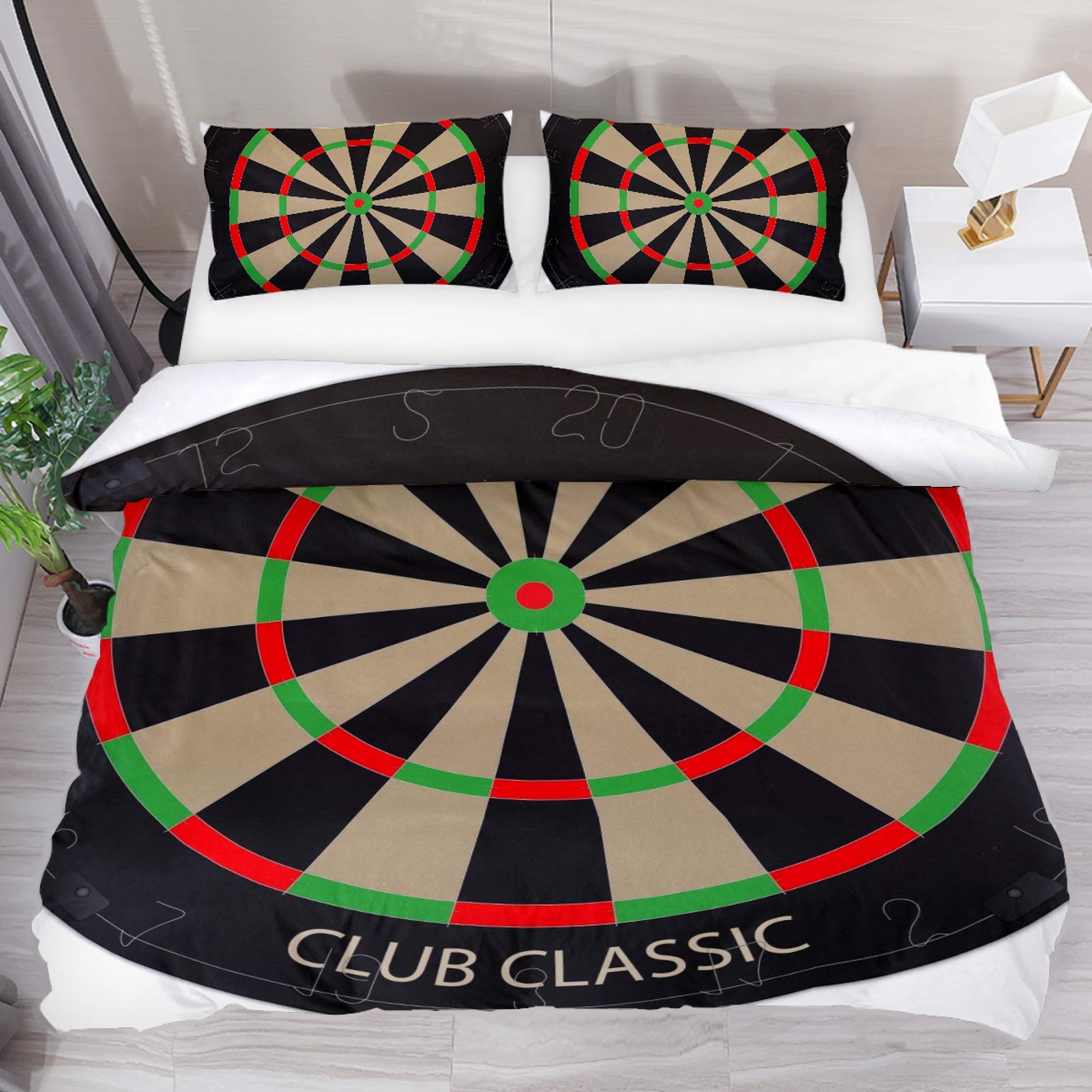 

Набір підодіяльників з малюнком дартсборду, Комплекти постільної білизни з дартсбордом 2/3 шт. Приємний для шкіри Набір підодіяльників Блискавка та Полум я Розмір Full Queen US Twin(172x218cm)